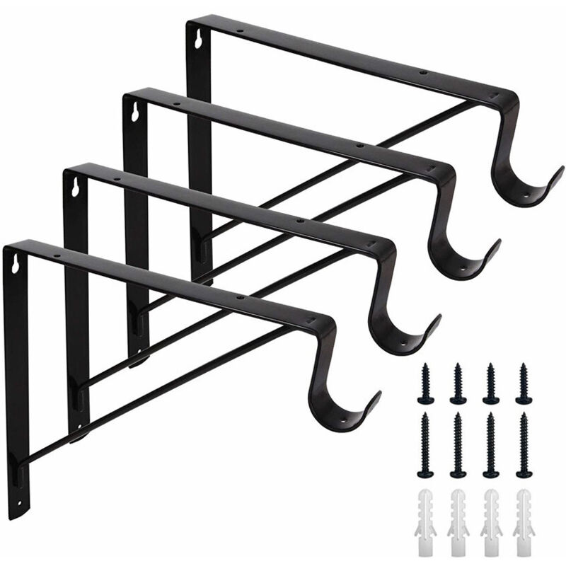 Supports d'étagères, lot de 4, Supports robustes pour étagères et barres, Montage mural, Crochets d'angle, Supports de barres d'étagères, Inclus des