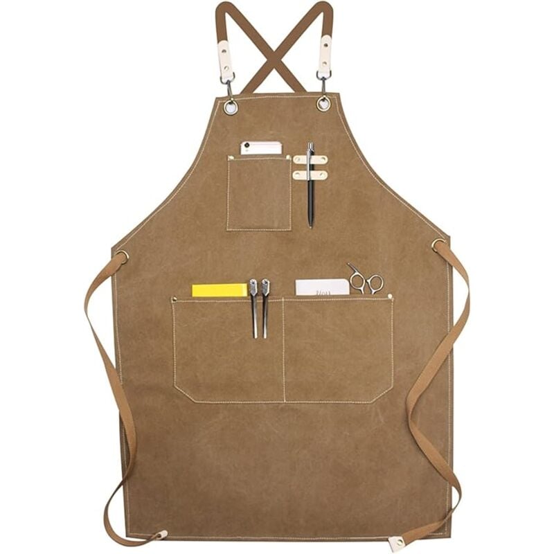 Sollbry Tablier de Travail Durable, Hommes Outil Tablier de Cuisine Sangle Ajustable Toile avec 4 Poches, Tablier d'Atelier de Menuiserie pour