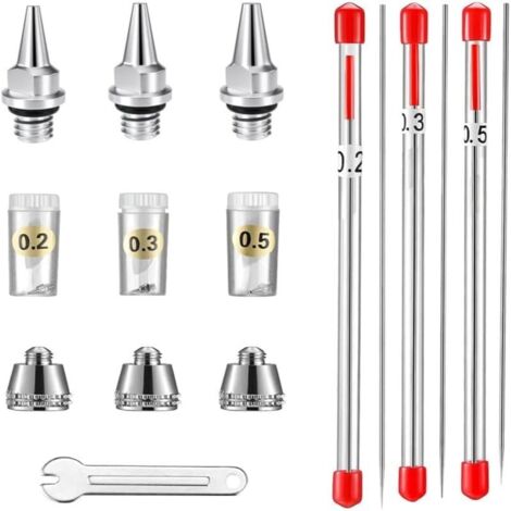 Sollbry Tapa de boquilla, aguja y boquilla para aerógrafo AB130 (0,2 mm, 0,3 mm y 0,5 mm). Repuestos para aerógrafo.
