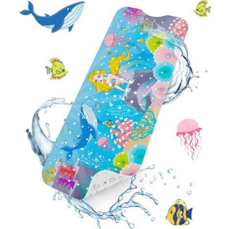 Sollbry Tapis de Baignoire Antidérapant, Extra Long 101x40 cm Tapis Antidérapant Baignoire Bebe, Tapis de Douche Antidérapant avec Ventouses et Trous de Drainage, Lavable en Machine, Sirène