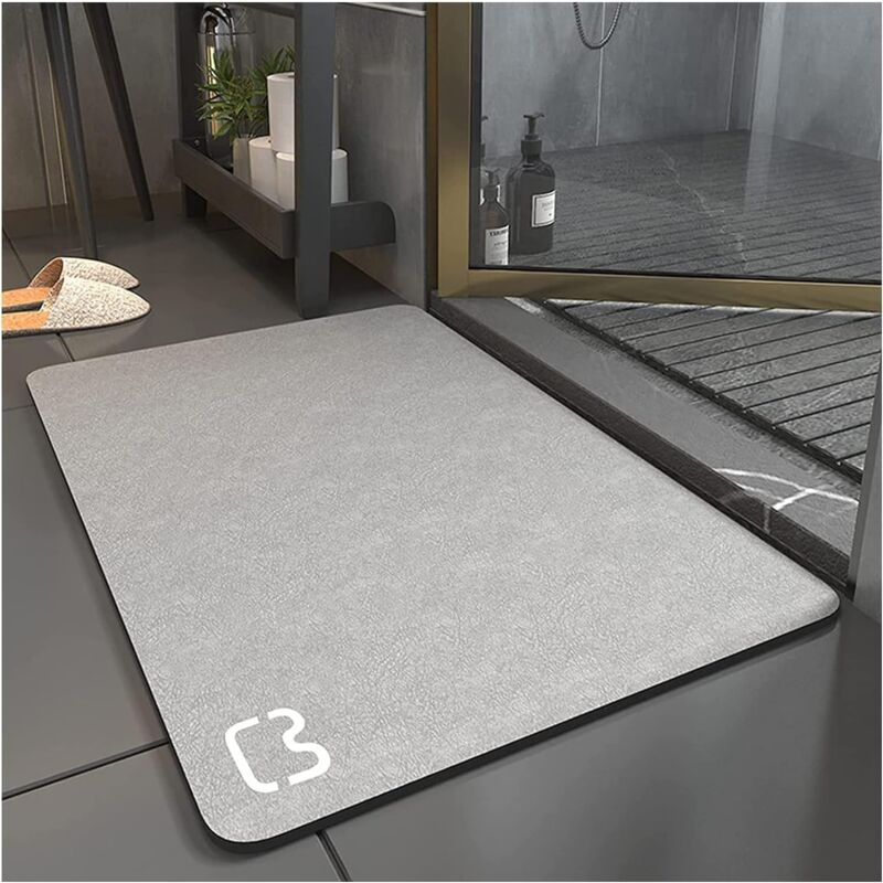 Tapis de Bain Antidérapant Super Absorbant Diatomite Tapis Salle de Bain Microfibre Tapis de Baignoire Tapis de Douche Doux Séchage Rapide (Gris, 40