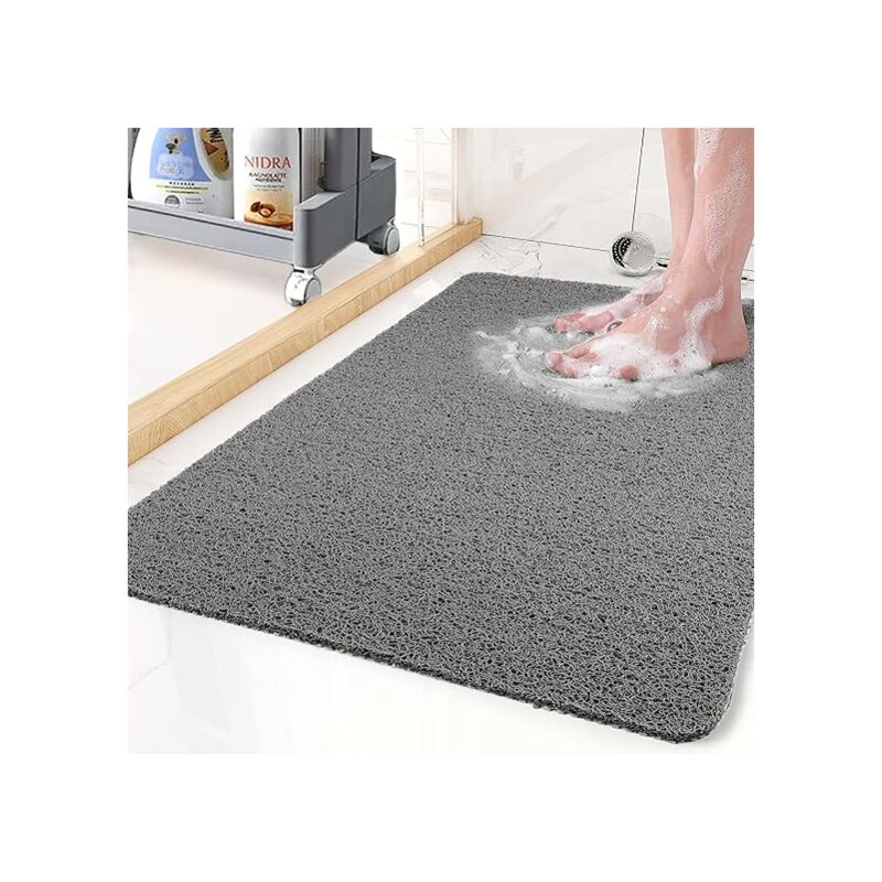 Tapis de Douche Antidérapant, Tapis de Baignoire sans Ventouses, Tapis de Bain Loofah pour Baignoire de Salle de Bain, Séchage Rapide, Gris50x80cm