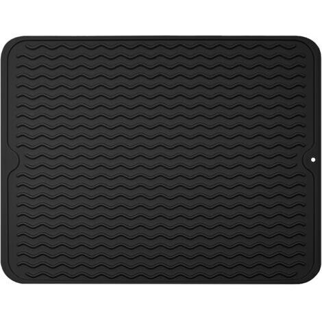 Sollbry Tapis Egouttoir Vaisselle, 40x 50 CM Tapis de Séchage Vaisselle en Silicone, pour Égouttoir Vaisselle de Cuisine, Un Séchage Rapide, Résistant à la Chaleur Antidérapant - Noir