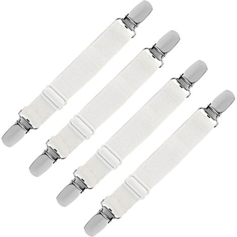 Sollbry Tendeur Drap Housse Élastique, Fixation Attache Sangle de Maintien Ajustable pour Drap Lit, Canapé, Housse de Repassage (Blanc, Lot de 4)