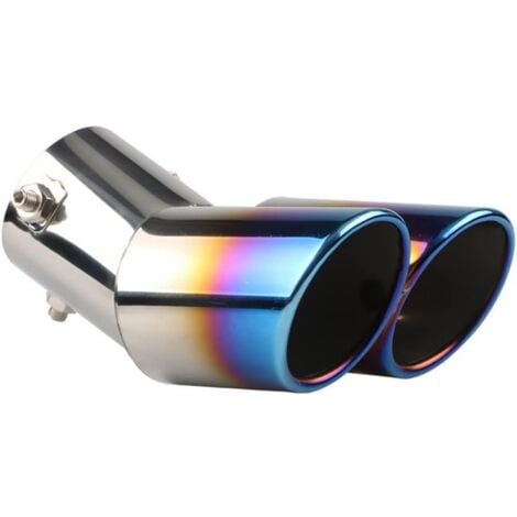 Sollbry Terminali per tubi di scarico universali da 63 mm, terminali per marmitta di scarico, terminali per marmitta auto in acciaio inossidabile, doppia uscita, curva blu