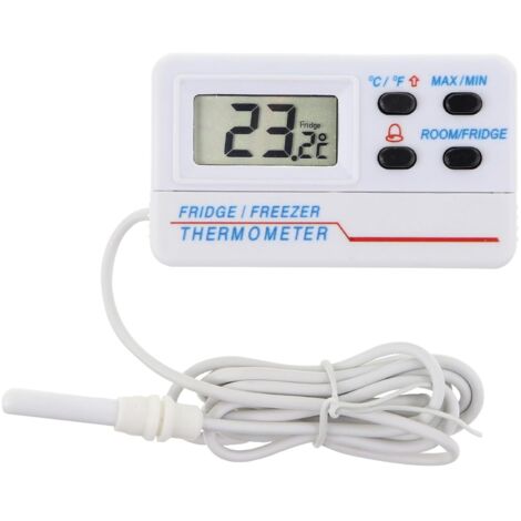 Sollbry Termómetro digital para frigorífico o congelador - Con alarma - Función de temperatura máxima y mínima - Cable de 1,2 m