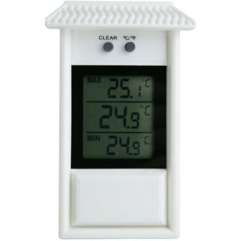 Sollbry Termómetro digital para invernadero, montaje en pared, resistente al agua, temperatura máxima y mínima para interior y exterior (blanco)