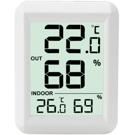 Sollbry Termómetro para interiores y exteriores - Termómetro higrómetro digital con pantalla LCD grande - Termómetro conectado con sensor inalámbrico para exteriores - Para oficina, hogar y dormitorio