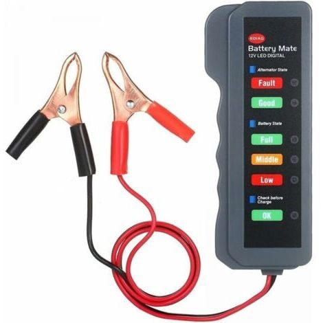 Sollbry Testeur d'alternateur de batterie de voiture 12V LED analyseur de charge d'alternateur d'état de batterie numérique avec clip en cuivre LED pour moto de voiture