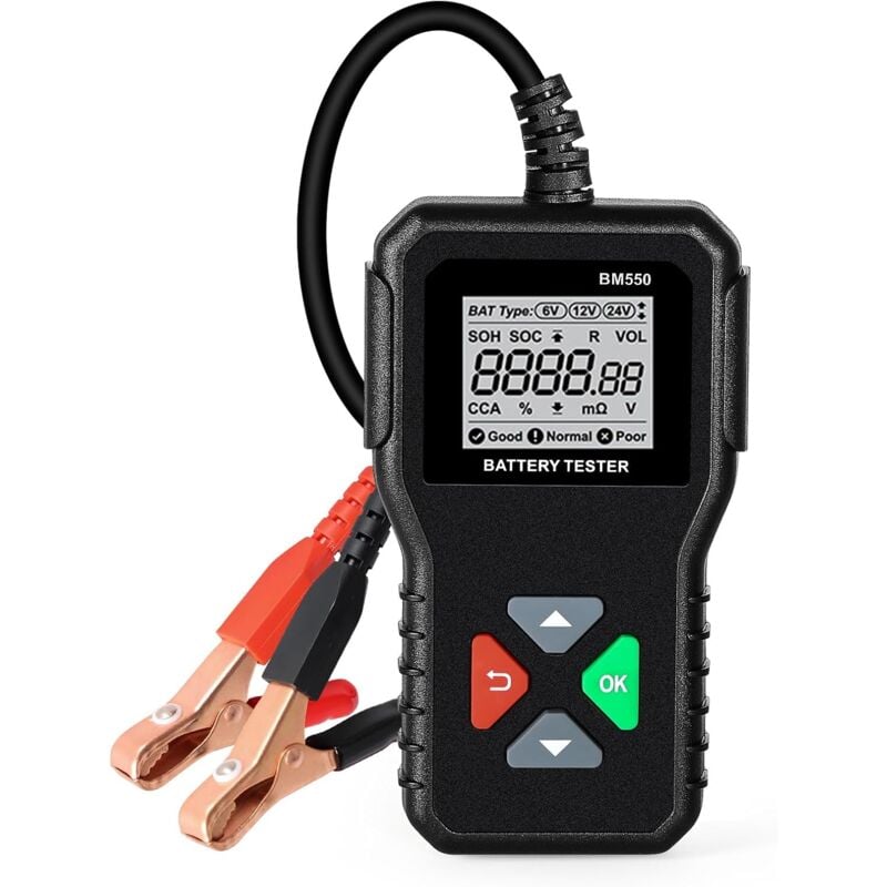 Testeur de Batterie de Voiture, Testeur de Batterie de Voiture BM550 Testeur de Batterie 6V 12V 24V avec Test de Tension 100 à 2000 cca Analyseur de