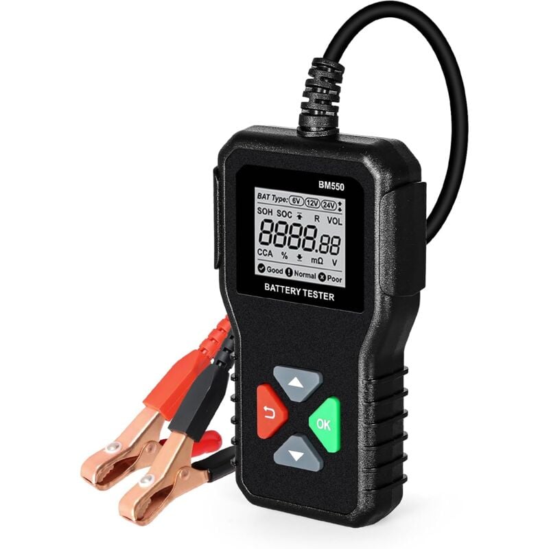 Sollbry - Testeur de Batterie de Voiture, Testeur de Batterie de Voiture BM550 Testeur de Batterie 6V 12V 24V avec Test de Tension 100 à 2000 cca