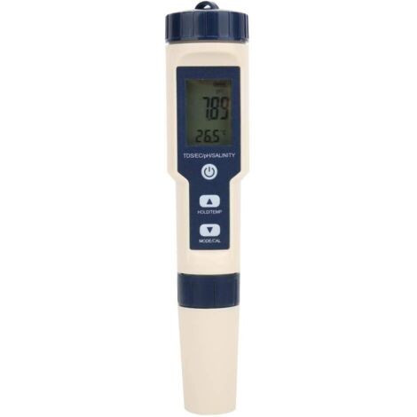 Sollbry – Testeur de qualité de l'eau 5 en 1 – pH, salinité, température, TDS, EC – Portable pour piscines, aquariums, eau potable