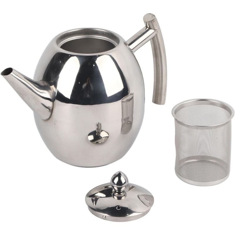 Théière en acier inoxydable avec infuseur, théière de 1 litre/1,5 litre, théière en argent fine avec filtre pour maison, hôtel, restaurant, thé en