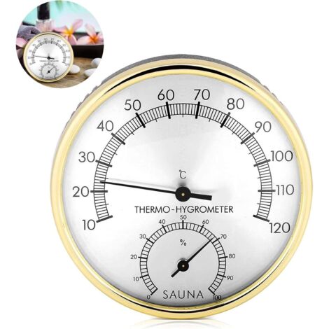 Sollbry Thermo-Hygrometer, Temperatur-Feuchtigkeits-Hygrometer für die Küche, digitales LCD-Raumthermometer, Hygrometer-Thermometer für Räume, Sauna-Hygrometer, Metallzifferblatt-Thermometer