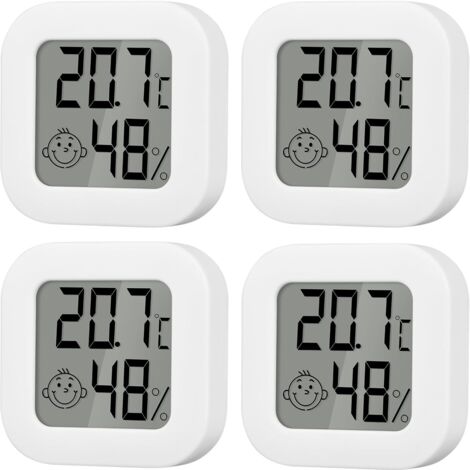Sollbry Thermomètre Hygromètre Interieur, 4 pièces Mini Termometre Maison Convient, Hygromètre Numérique Thermomètre Intérieur, Moniteur de Température et Humidimètre Pour Maison, Chambre Bébé, Bureau