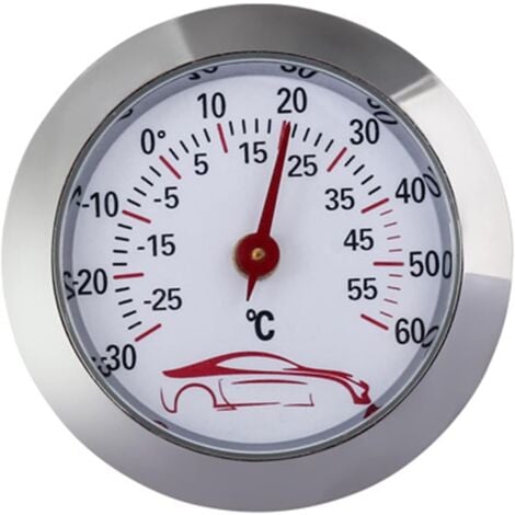Sollbry Thermomètre Mini Thermomètre de Voiture -30 à 60 ℃ Jauge de Test de température intégrée Indicateur de Compteur Cadran Rond de 43 mm - Moniteur de température analogique
