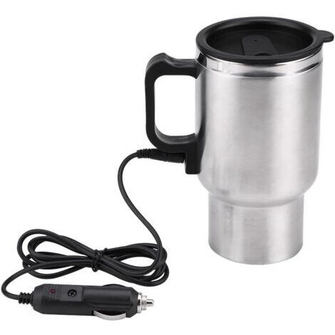 Sollbry Thermos Électrique 450ml, Tasse de Chauffage de Voyage Tasse Chauffante en Acier Inoxydable pour Voiture Électrique 12V de Café avec Couvercle Anti-Déversement pour Chauffer l'eau