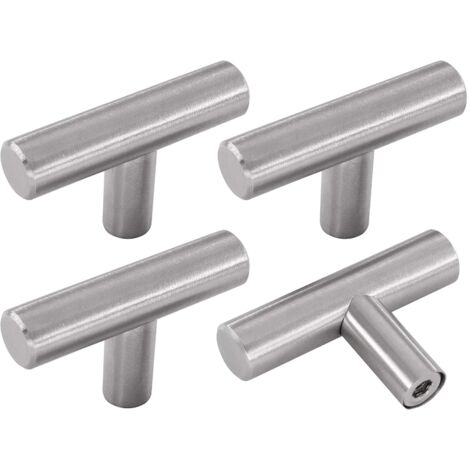 Sollbry Tirador para muebles, 4 pomos de acero inoxidable plateado para puerta de armario, estilo vintage de cocina con tornillos para cómoda y armario.