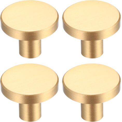Sollbry Tirador redondo de latón macizo para puerta, mueble, cajón, armario, cómoda, cocina, un solo orificio, dorado - 4 piezas (32 x 20 mm)