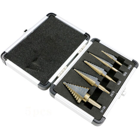Sollbry Titan-Stufenbohrer-Set, 50 Größen in 5 Hochgeschwindigkeits-Stahlblechbohrern mit Aluminiumgehäuse, Mehrloch-Stufenbohrer für Heimwerker