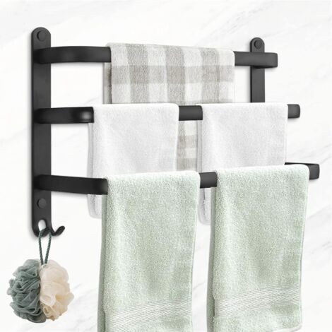 Sollbry Toallero de baño de 3 niveles con escalera, toallero de aluminio, estante adhesivo para almacenamiento de toallas, barra de toalla de pared, ahorra espacio para baño y cocina.