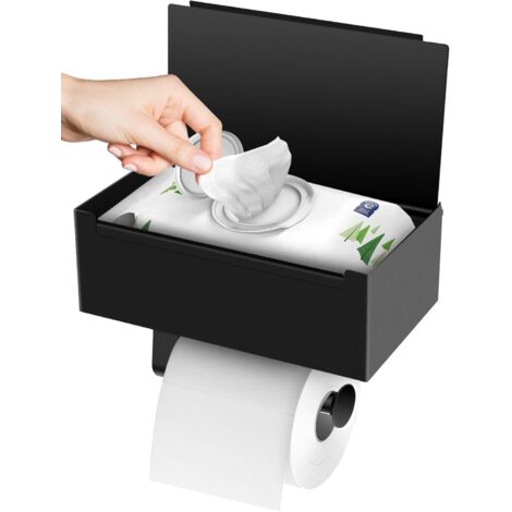 Sollbry Toilettenpapierhalter, wandmontierter Toilettenpapierhalter mit Regalen und Feuchttücherbox, schwarzer Toilettenpapierhalter für Toiletten und Küchen