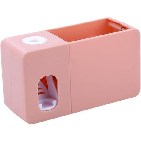 Sollbry Toothpaste Dispenser Toothbrush Holder with Storage Compartment, Easy to Install Bathroom Accessories for Shower Room, Pink