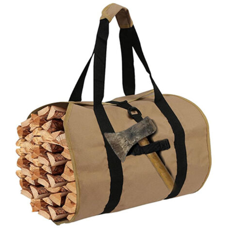Sollbry Tragetasche für Brennholz, Tasche für Brennholz, Tasche für Holzscheite aus Segeltuch, wasserabweisende Tragetasche, faltbares Kaminzubehör, ideal für Öfen, Camping, Strand (Khaki)
