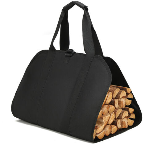 Sollbry Tragetasche für Brennholz, Tasche für Holzscheite aus Segeltuch, wasserabweisende Tragetasche, faltbares Kaminzubehör, ideal für Öfen, Camping, Strand (schwarz)