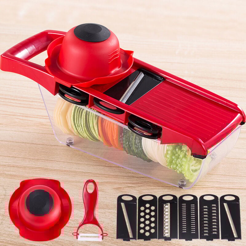 Trancheuse à légumes multifonction 6 en 1, mandoline de cuisine, déchiqueteuse de pommes de terre, coupe-aliments avec récipient de stockage et