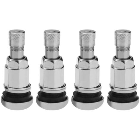 Sollbry Valve de Jante en Métal pour Car, Camion, Moto - Lot de 4 Tiges Valve avec Capuchon de Poussière - Étanchéité Renforcée - Argent