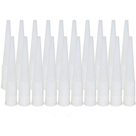 Sollbry Varilla de extensión de plástico para pistola de calafateo, herramienta para aplicar la punta de la boquilla de calafateo, fácil de usar, blanca (20 unidades, 10,2 × 1,5 cm)