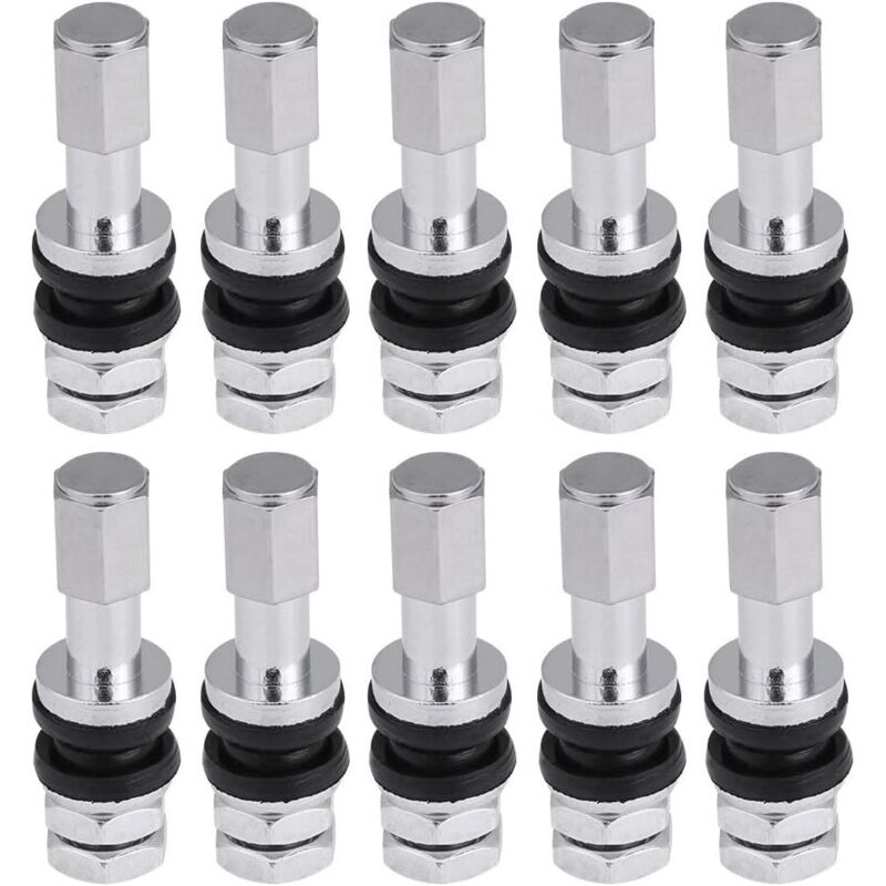 Sollbry - Vástago de válvula de neumático, 10 unidades TR43E de metal para coche, camión, motocicleta, sin cámara, con tapa antipolvo