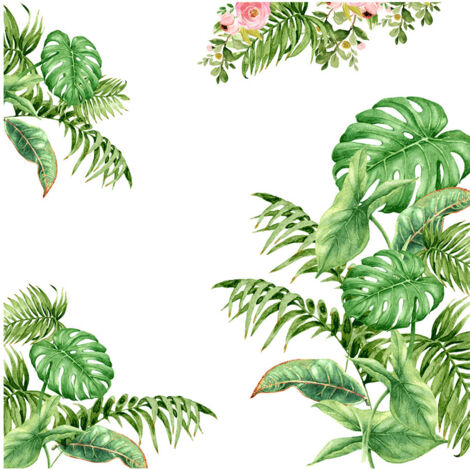 Sollbry Vert Feuilles Tropicales Sticker Mural Feuilles Nature Palmier Feuille Plantes Imperméable Amovible Vinyle Art Mural pour Salle de Classe Chambre Salon