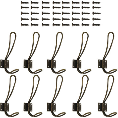 Sollbry Vintage Wall Mounted Coat Hook, 10 Pieces Bronze Heavy Duty Metal Wall Hooks Double Coat Rack for Hanging Clothes Jackets Robes Towels Hats Keys Bags