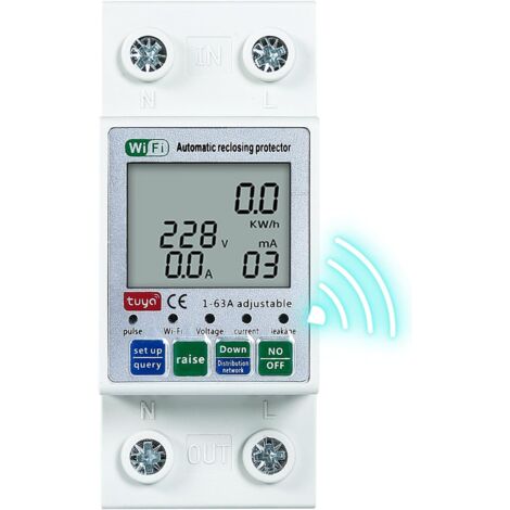 Sollbry Voltímetro amperímetro para el hogar, protector de reconexión inteligente Tuya WiFi, voltaje de corriente, monitoreo de energía, relé, disyuntor, protector de interruptor, con indicador