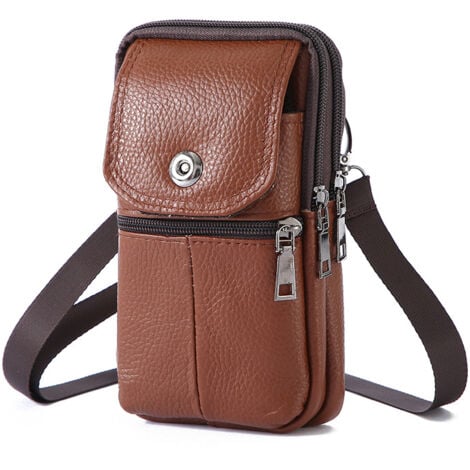 Sollbry Zigarettenetui aus echtem Leder, Vintage-Umhängetasche aus Rindsleder, Handy-Gürteltasche, perfekt zum Schutz von Handys (braun, 19 x 10 x 4 cm)