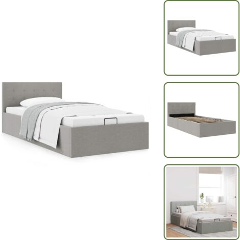 Sollevamento a gas - vidaXL Giroletto Idraulico Contenitore Grigio Chiaro Tessuto 90x200cm - Letto con vano