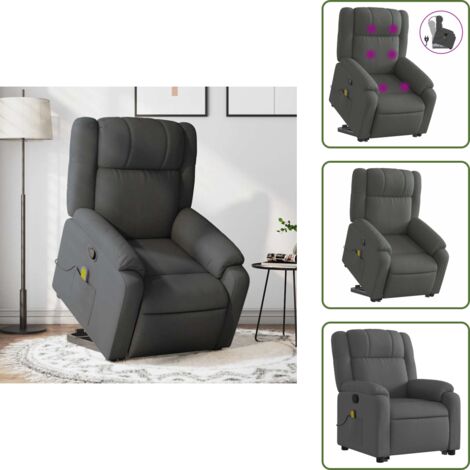 Sollevamento automatico - vidaXL Poltrona Alzapersona Massaggi Reclinabile Grigio Scuro Tessuto - Vibrazione