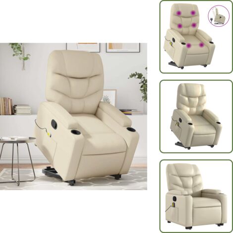 Sollevamento automatico - vidaXL Poltrona Alzapersona Reclinabile Massaggio Crema Similpelle - Poltrona per anziani
