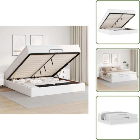 Sollevamento idraulico - vidaXL Struttura Letto Pouf con Materasso Bianco 180x200 cm Similpelle - Struttura letto
