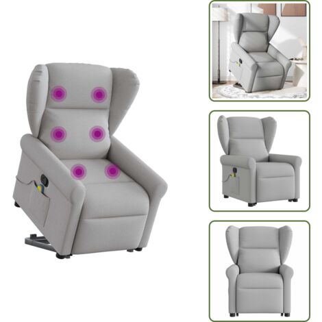 Sollevamento - vidaXL Poltrona Alzapersona Massaggi Reclinabile Grigio Nuvola Tessuto - Vibrazione