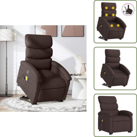 Sollevamento - vidaXL Poltrona Alzapersona Massaggi Reclinabile Marrone Scuro Tessuto - Schienale