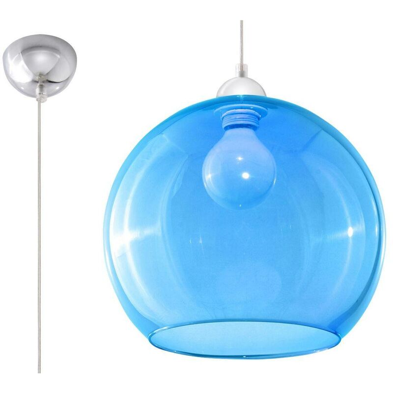 Sollux Lighting - Sollux BALL - Suspension de plafond en dôme de verre à 1 ampoule bleu, chrome, E27