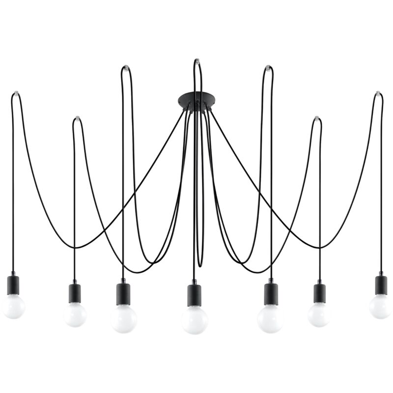 Suspension EDISON acier/corde en textile noir 7 ampoules