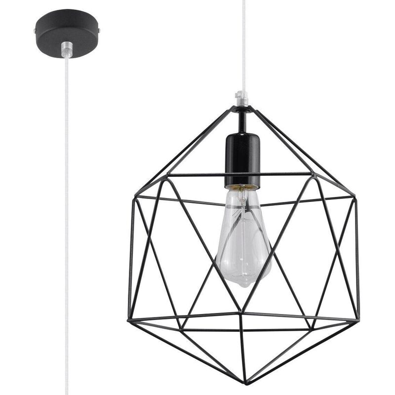 Image of Sollux - gaspare - Lampada a sospensione a soffitto con gabbia a 1 luce nera, E27