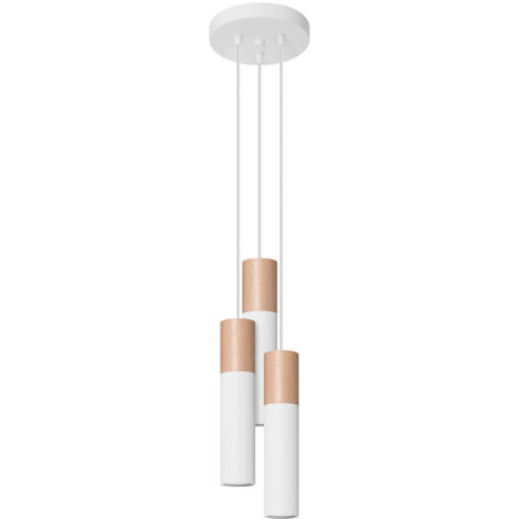 Sollux Lighting Pablo Cluster-Pendel-Deckenleuchte, Weiß, Naturholz, 3x GU10
