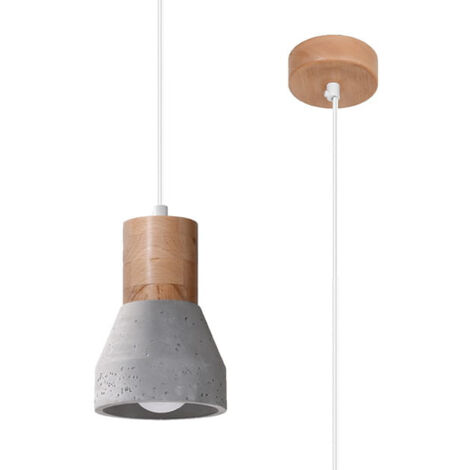 Sollux Lighting Qubic Lámpara de Techo Colgante Dome Gris Cemento, Madera Natural