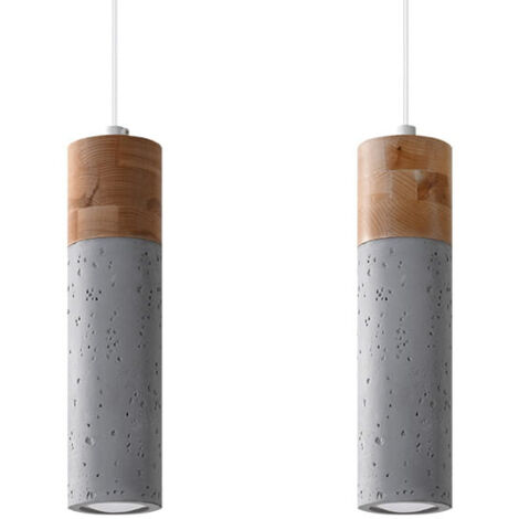 Sollux Lighting Zane Bar Lámpara de Techo Colgante Gris Hormigón, Madera Natural, 30cm