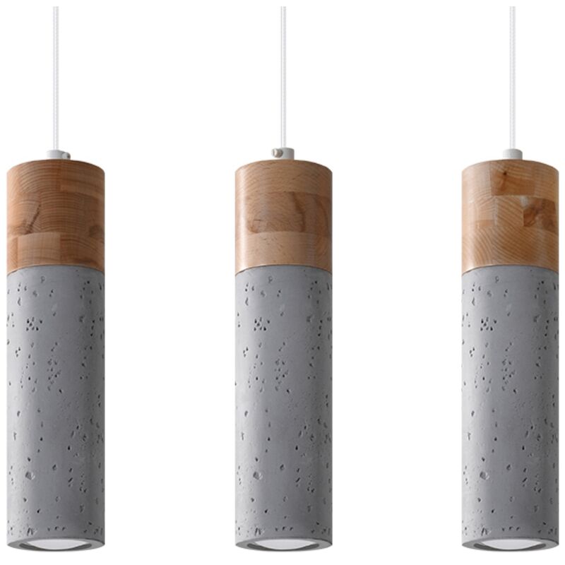 Suspension Zane béton, bois 3xGU10 Sollux